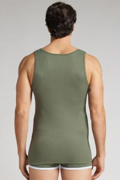 Camiseta sin mangas de hombre en algodón superior con canalé