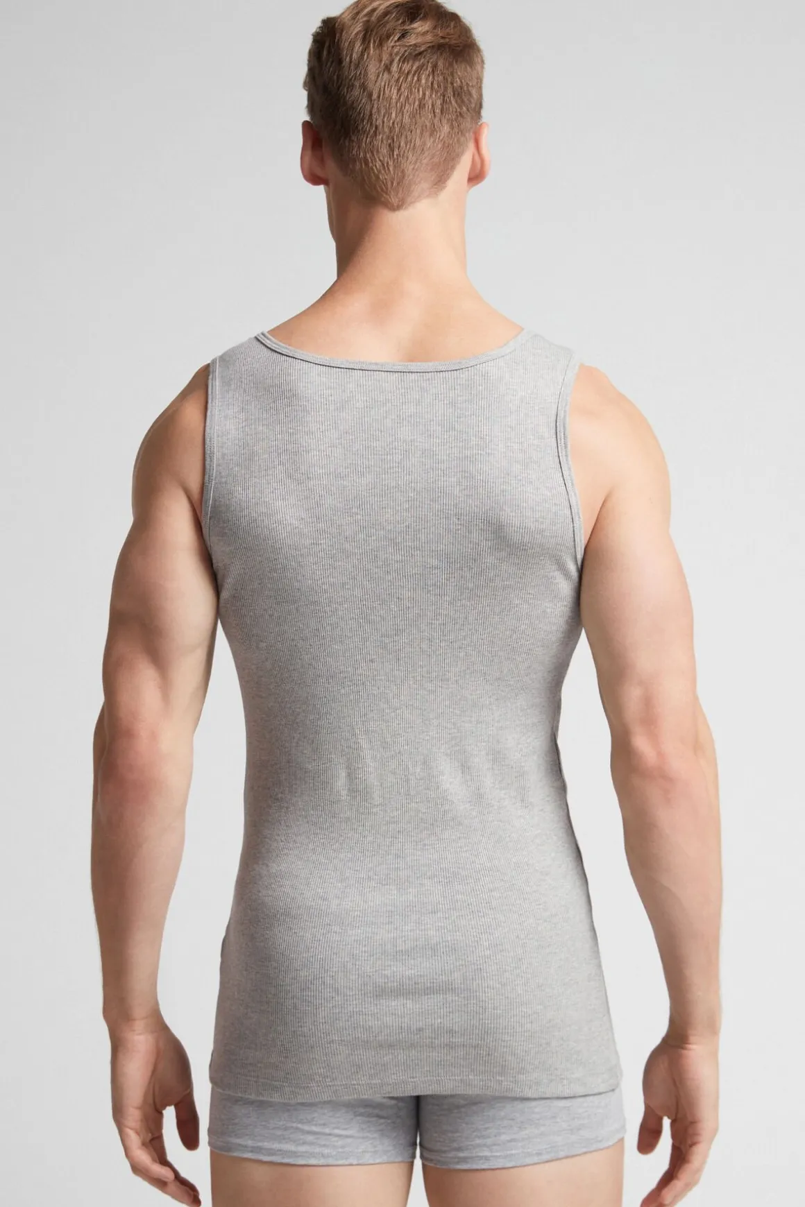 Camiseta sin mangas de hombre en algodón superior con canalé