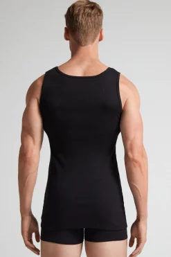 Camiseta sin mangas de hombre en algodón superior con canalé