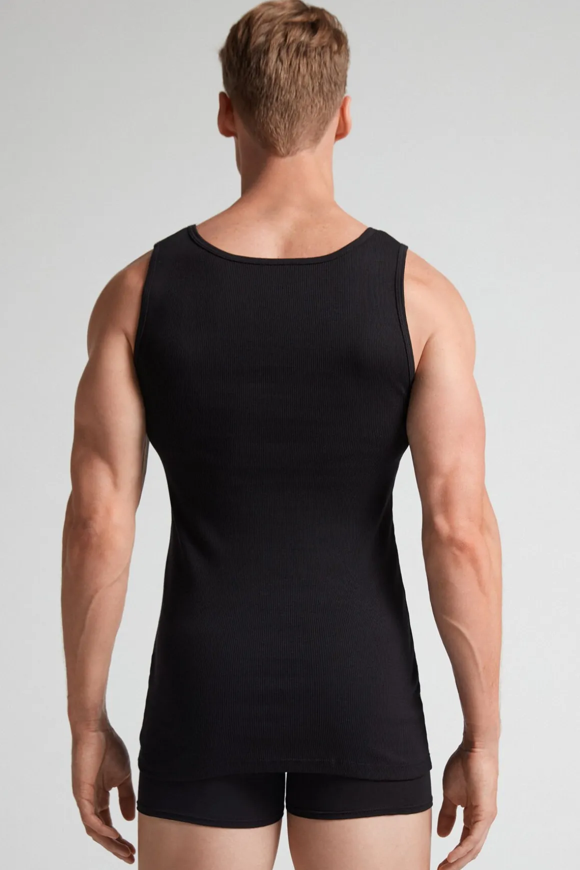 Camiseta sin mangas de hombre en algodón superior con canalé