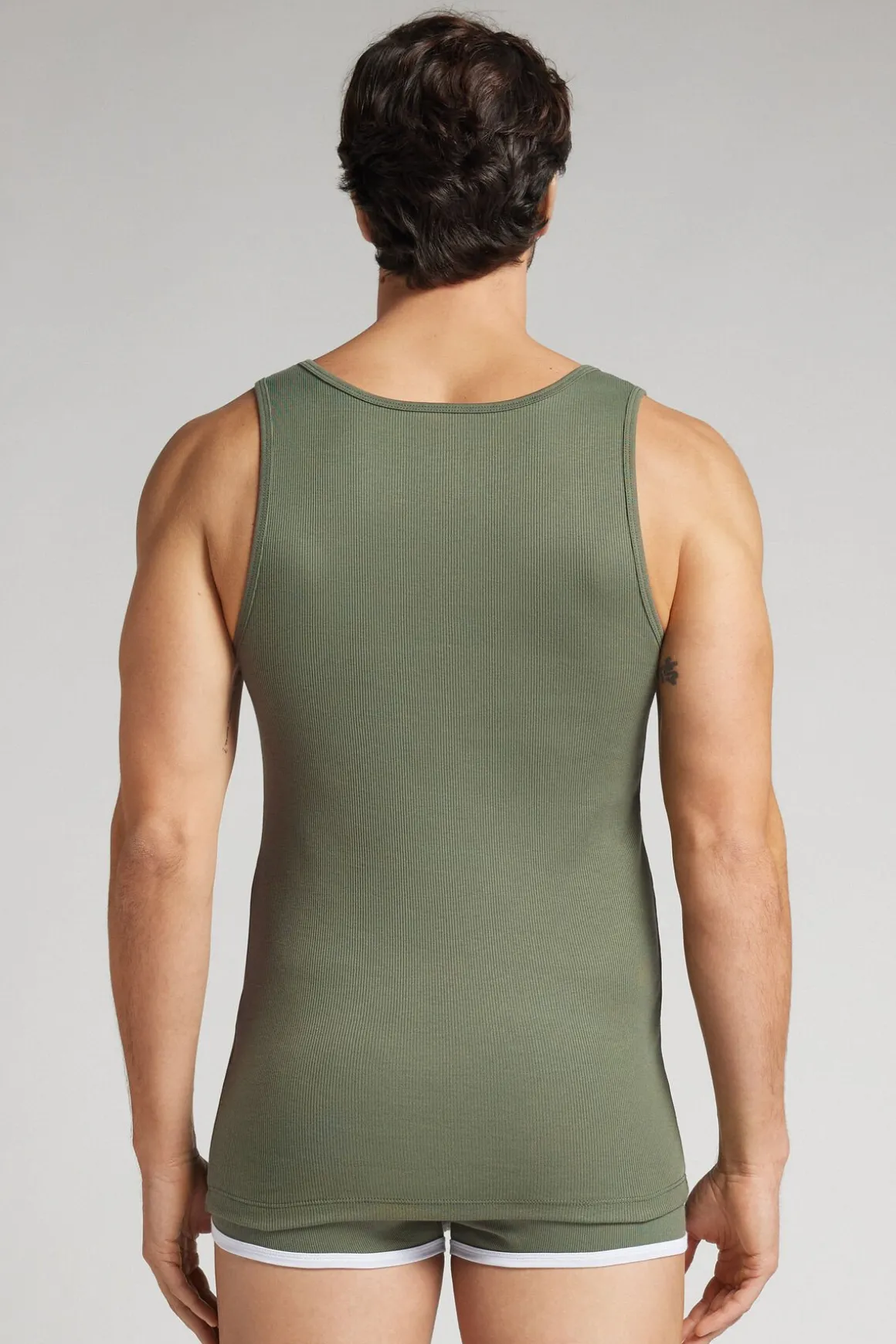 Camiseta sin mangas de hombre en algodón superior con canalé
