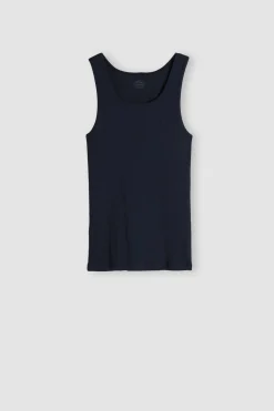 Camiseta sin mangas de hombre en algodón superior con canalé