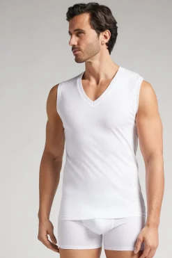 Camiseta sin mangas y con tirantes anchos de algodón mercerizado premium