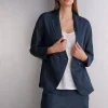 Chaqueta de Doble Botonadura en Tela de Lino