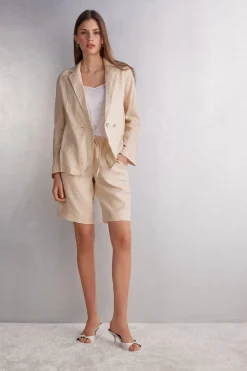 Chaqueta de Doble Botonadura en Tela de Lino