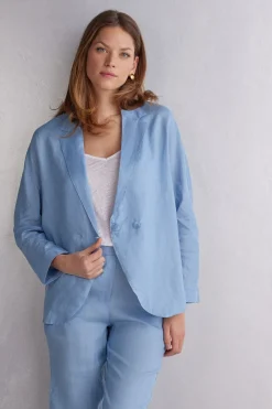 Chaqueta de Doble Botonadura en Tela de Lino