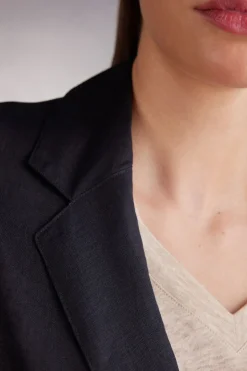 Chaqueta de Doble Botonadura en Tela de Lino