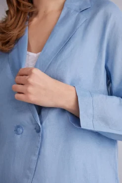 Chaqueta de Doble Botonadura en Tela de Lino