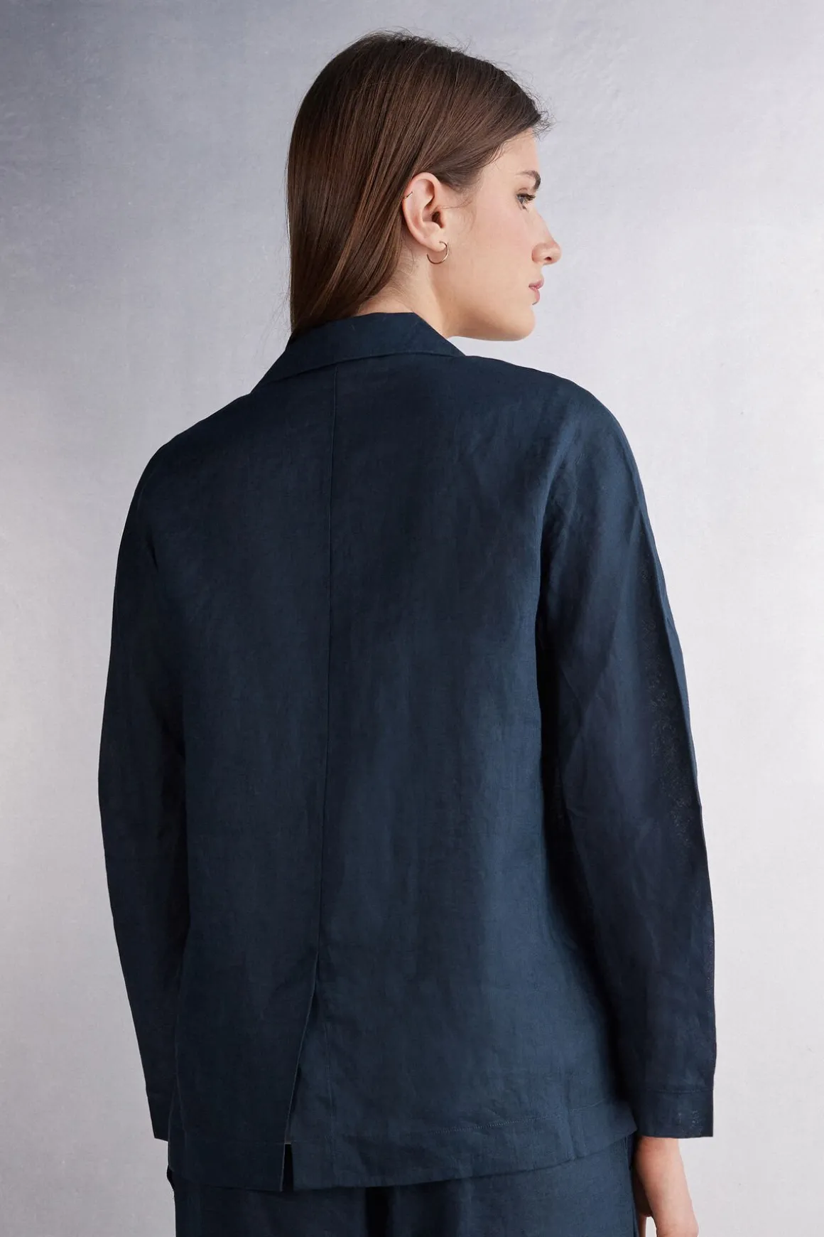 Chaqueta de Doble Botonadura en Tela de Lino