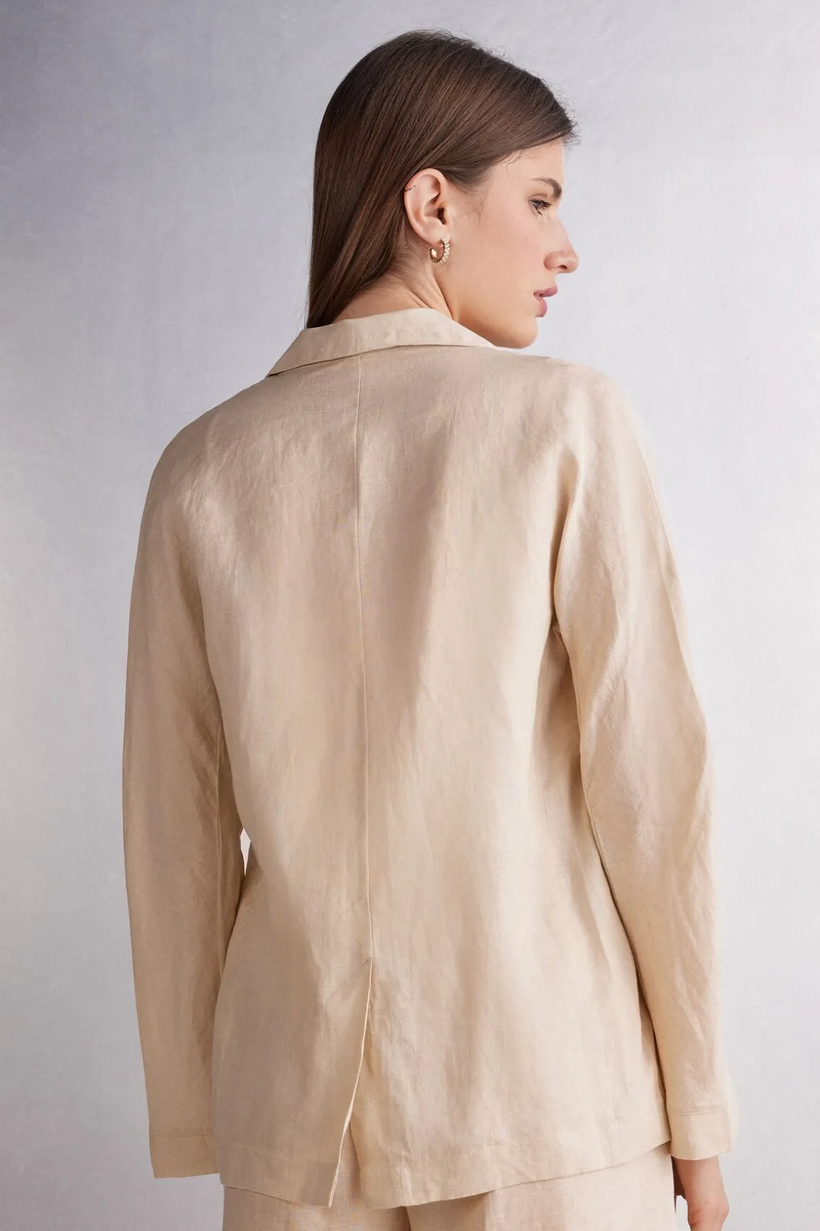 Chaqueta de Doble Botonadura en Tela de Lino