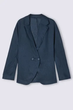 Chaqueta de Doble Botonadura en Tela de Lino