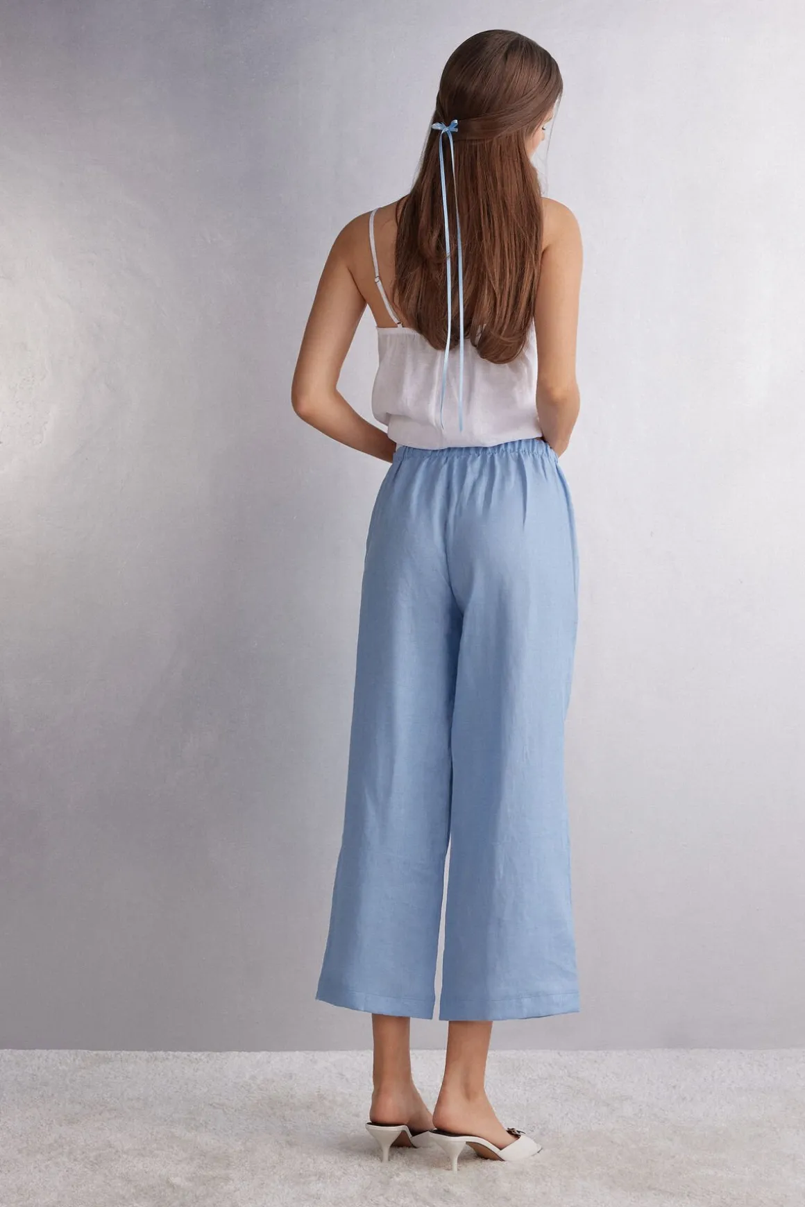 Pantalón Largo con Cordón Ajustable en Tela de Lino