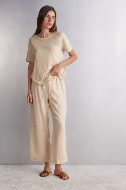 Pantalón Largo con Cordón Ajustable en Tela de Lino