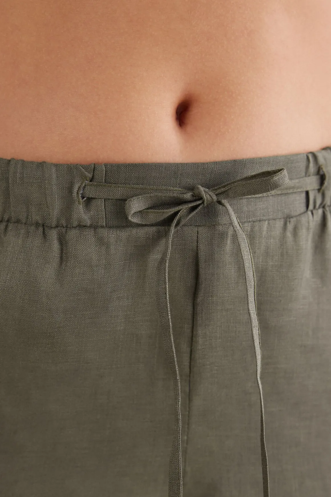 Pantalón Largo con Cordón Ajustable en Tela de Lino