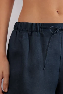 Pantalón Largo con Cordón Ajustable en Tela de Lino