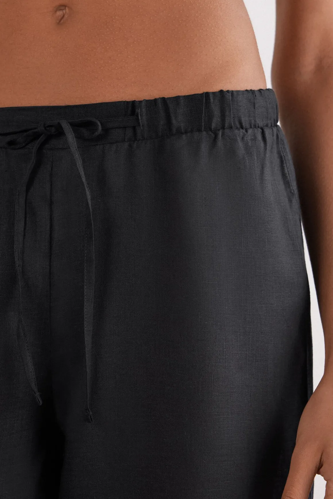 Pantalón Largo con Cordón Ajustable en Tela de Lino