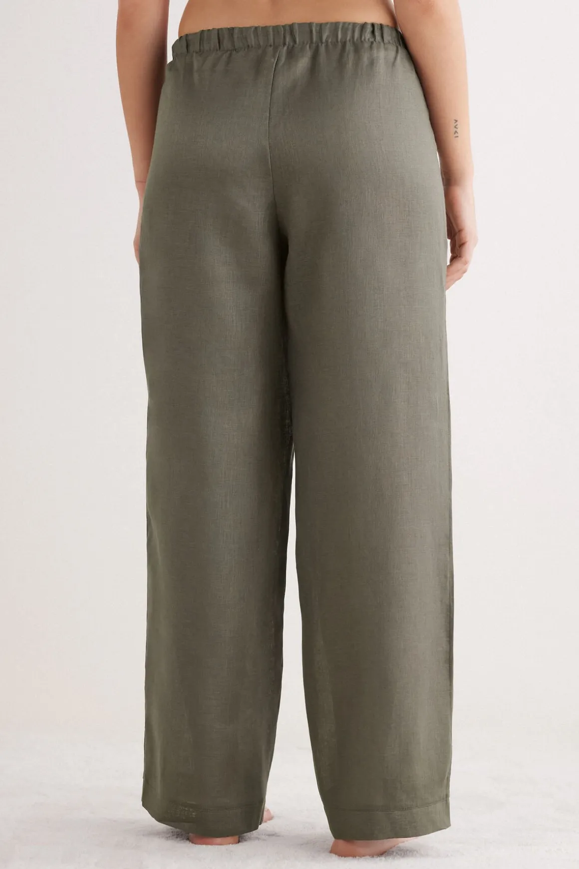 Pantalón Largo con Cordón Ajustable en Tela de Lino