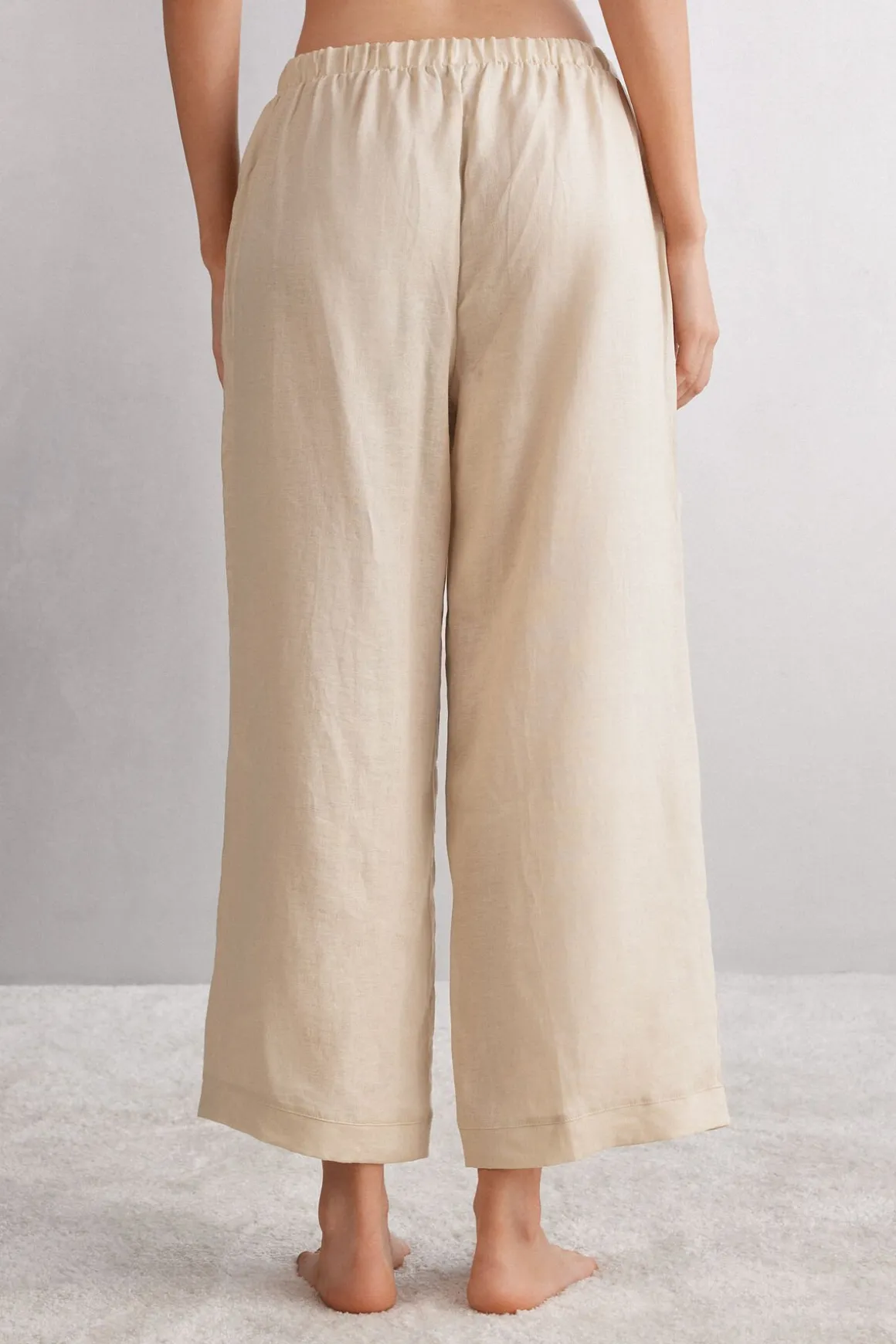 Pantalón Largo con Cordón Ajustable en Tela de Lino
