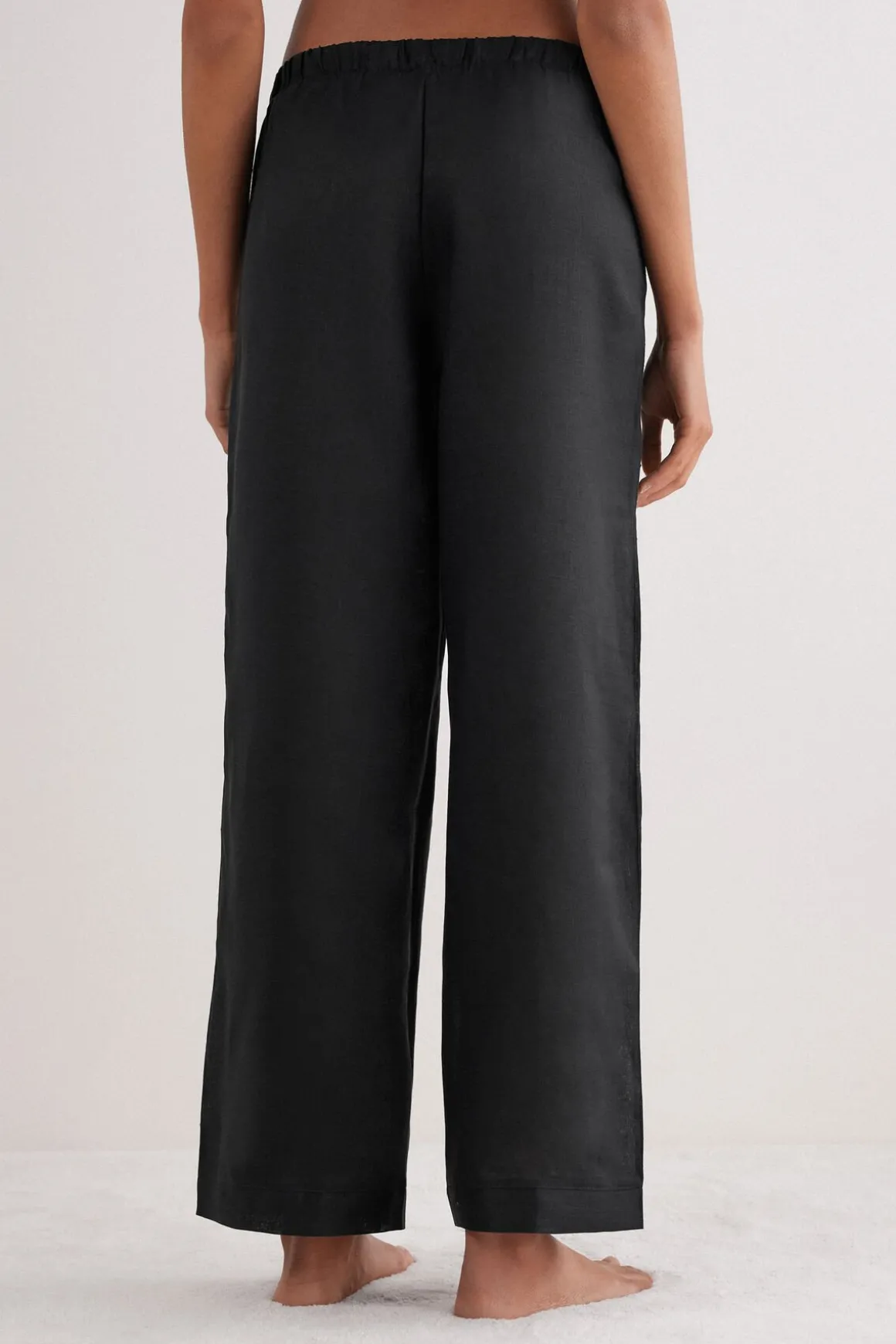 Pantalón Largo con Cordón Ajustable en Tela de Lino