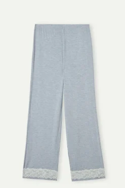 Pantalón Largo de Modal con Detalles de Encaje