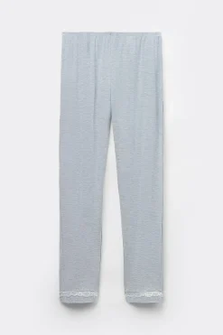 Pantalón Largo de Modal con Detalles de Encaje
