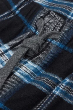Pantalón Tela de Algodón Perchada Estampado Cuadros Negro Celeste