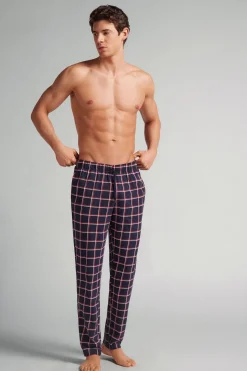 Pantalones Largos de Algodón Estampado Cuadros Azul/Blanco/Rojo