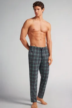 Pantalones Largos de Algodón Estampado Cuadros Azul/Verde