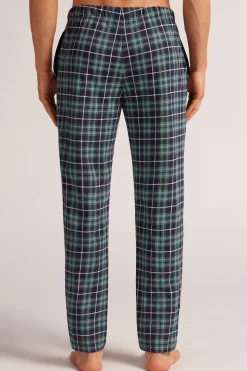 Pantalones Largos de Algodón Estampado Cuadros Azul/Verde