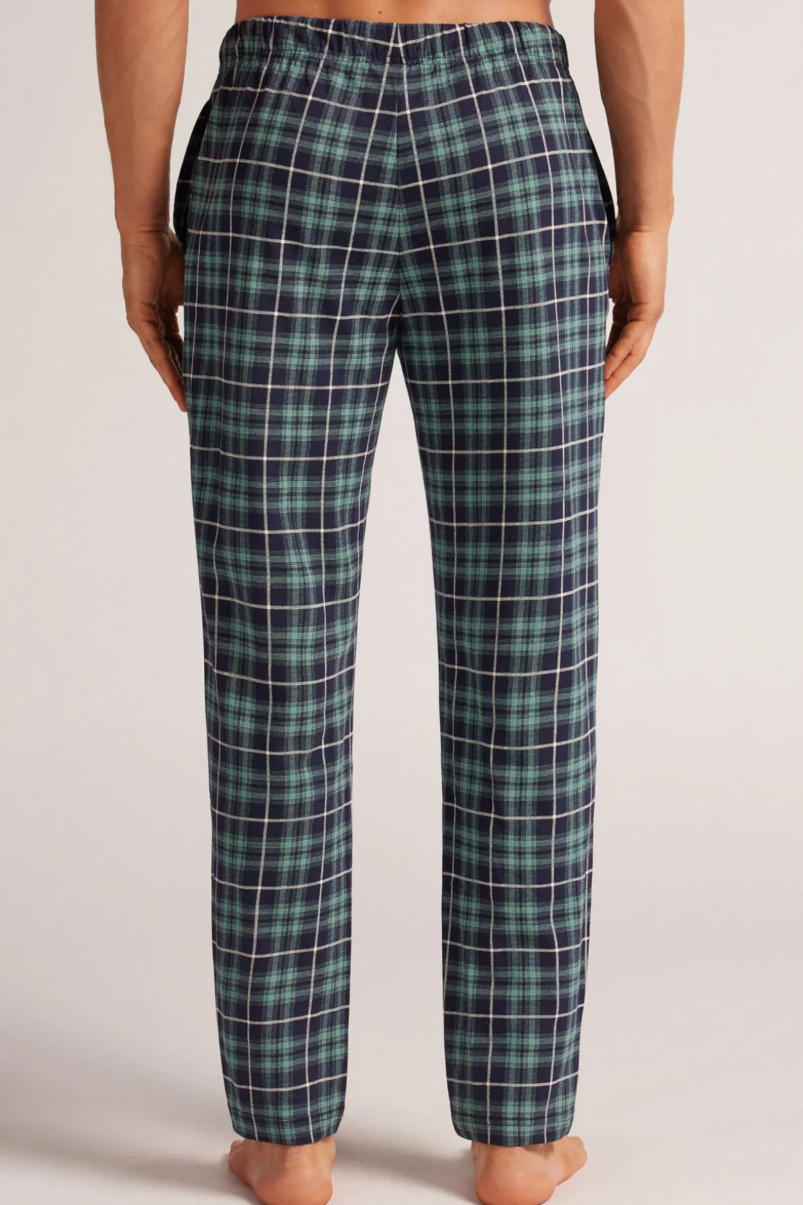 Pantalones Largos de Algodón Estampado Cuadros Azul/Verde