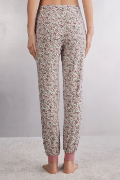 Pantalones Largos de Modal con Bajo Elástico Floral Romance