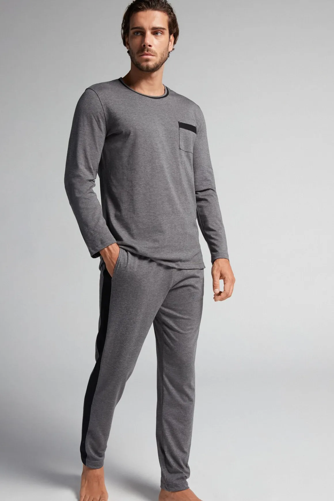 Pijama de Hombre de Algodón Superior Largo