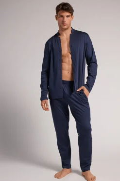 Pijama Largo con Abertura Delantera de Algodón
