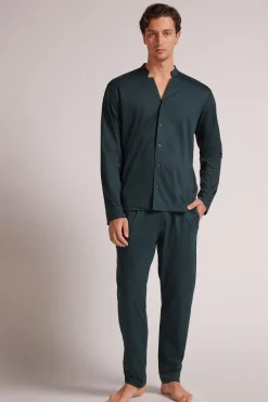 Pijama Largo con Abertura Delantera de Algodón