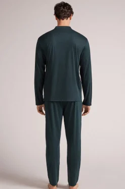 Pijama Largo con Abertura Delantera de Algodón