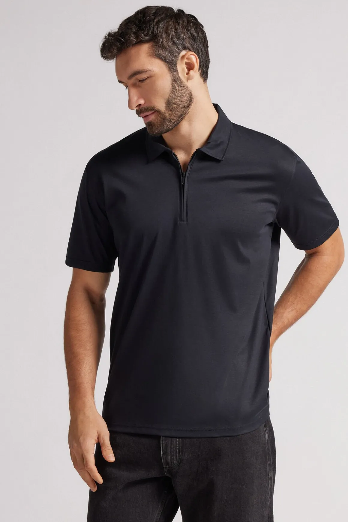 Polo de Manga Corta con Cremallera de Algodón Premium Mercerizado