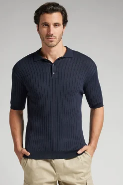 Polo de Manga Corta de Punto de Algodón de Canalé