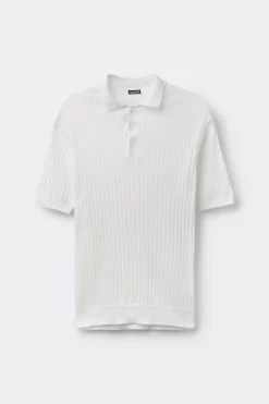 Polo de Manga Corta de Punto de Algodón de Canalé