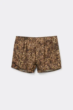 Shorts de Raso de Viscosa Estampado Animal Always Glamorous