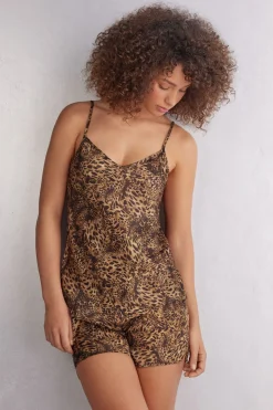 Top de Raso de Viscosa Estampado Animal Always Glamorous